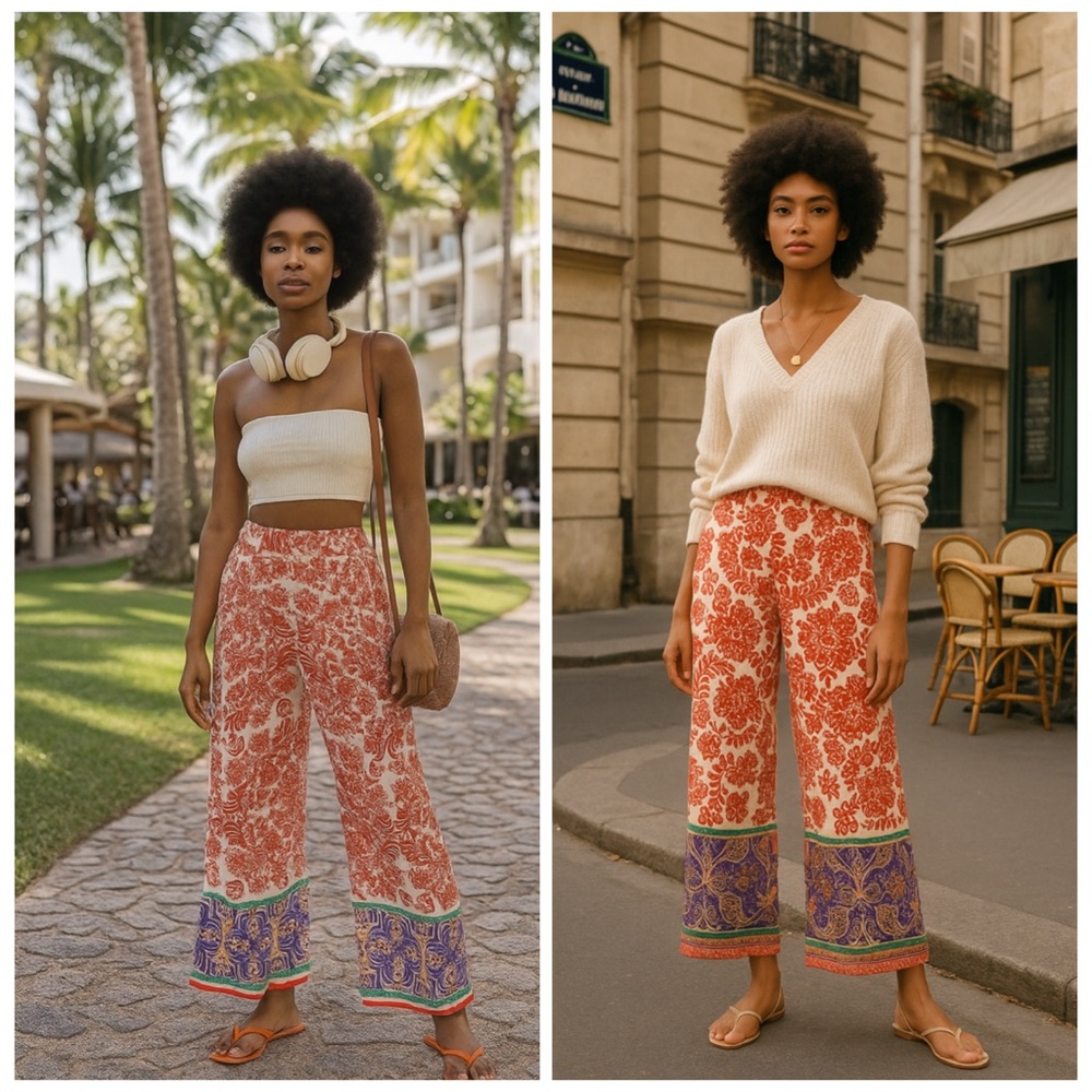 ZARA Printed Wide Leg Pants S | Boho Pajama Style Resort Beach Trousers NWT